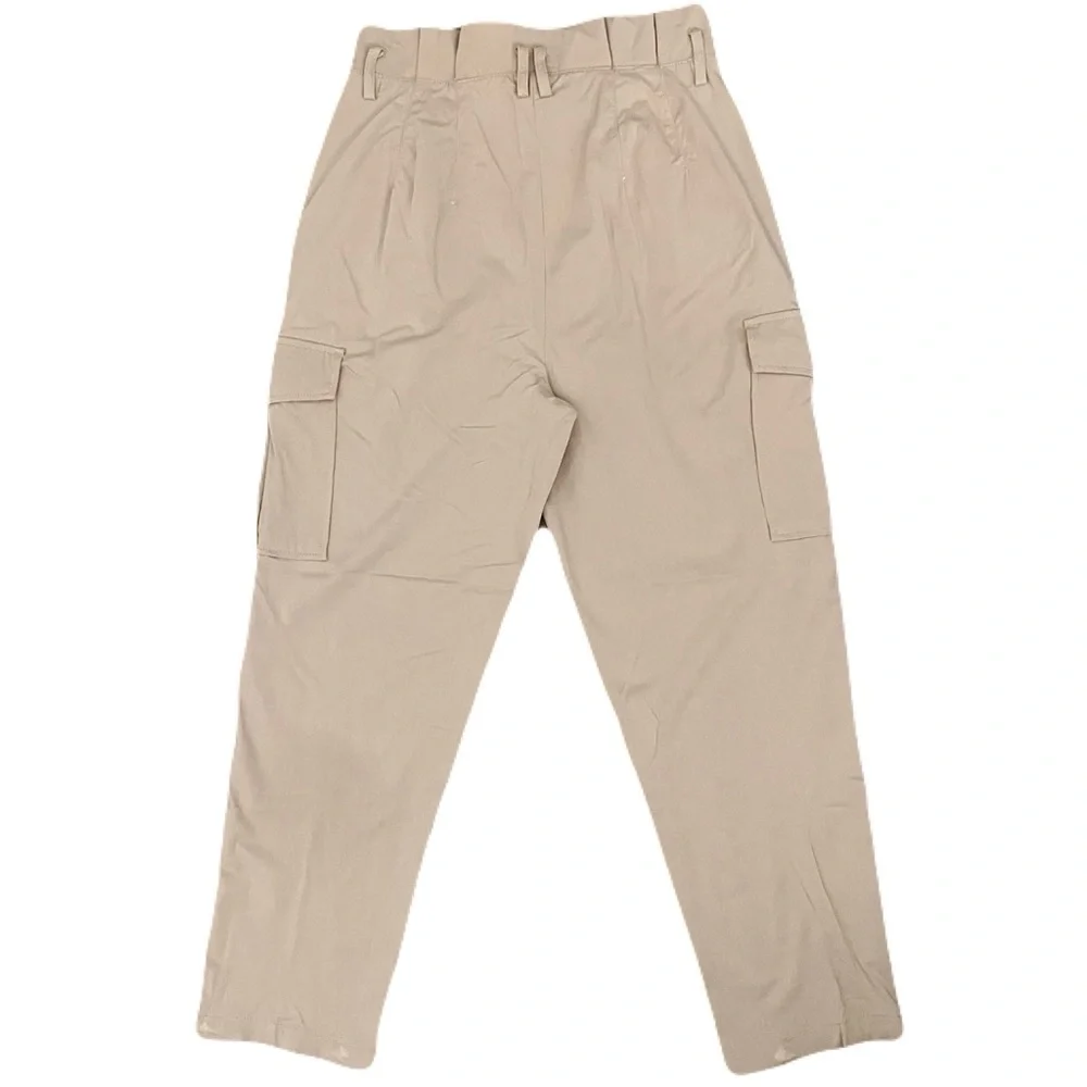 Stylish Tan Pleated High Waisted Cargo Pants for Women